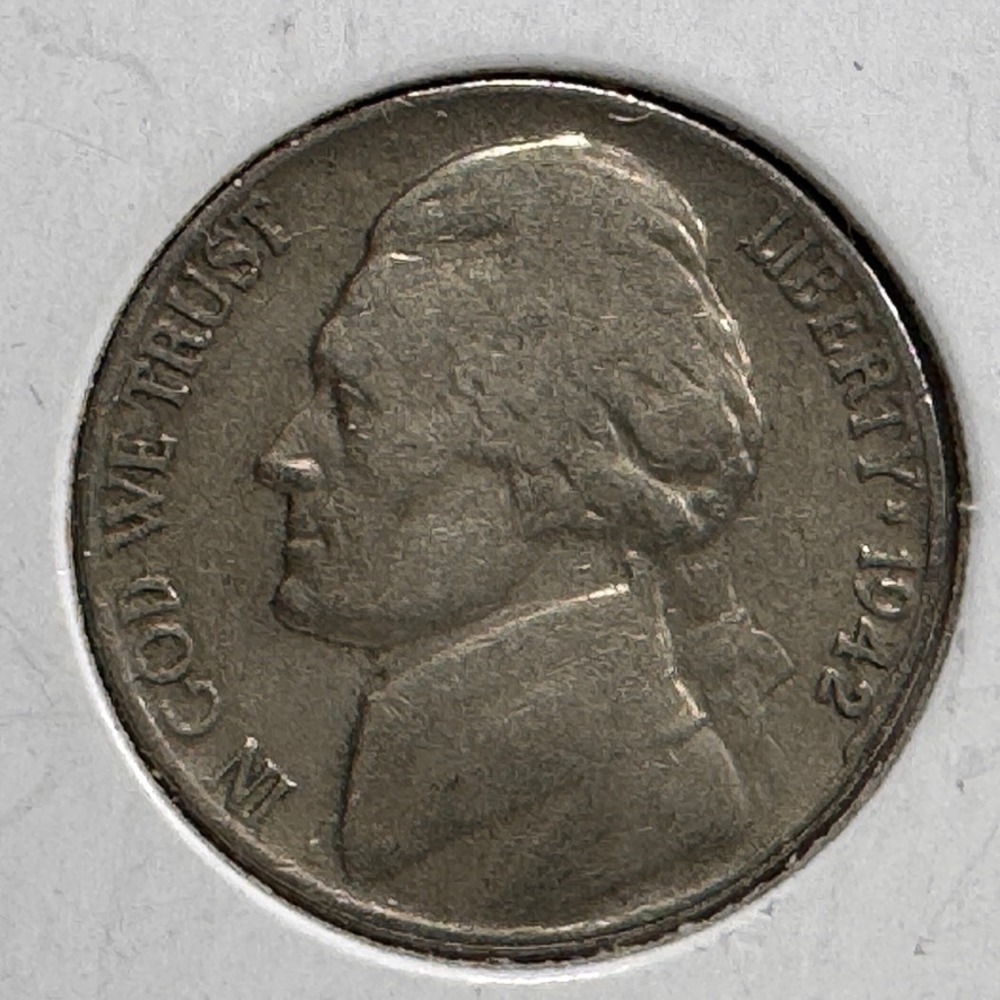 1942 P Silver Jefferson Nickel World War II War Nickel 35% Silver Coin 5C 0303